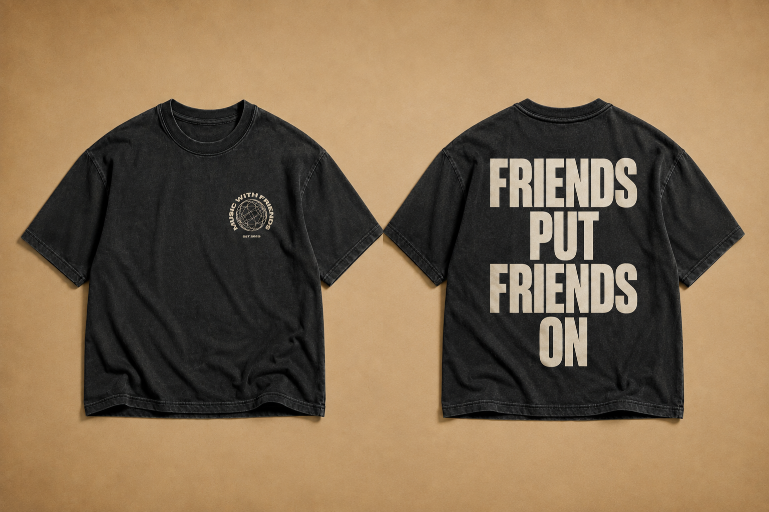 Front and back of the Friends Put Friends On tee